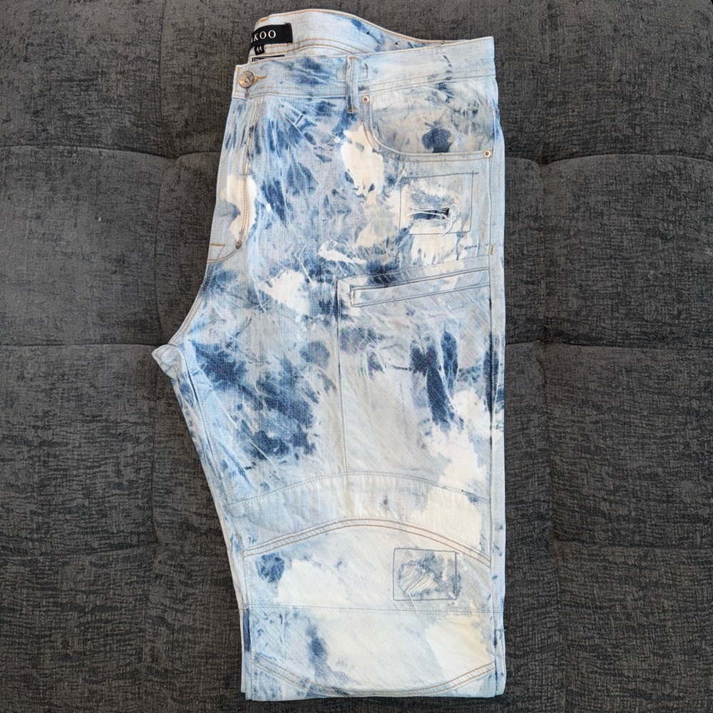 Blue/White Akoo Tie Dye Distressed Jeans